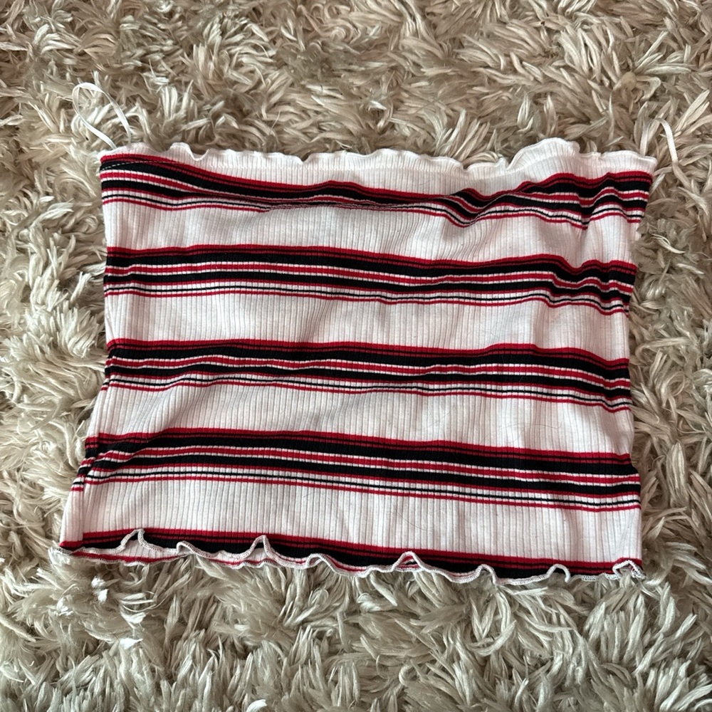 Striped Tube Skirt - Red and Black on White